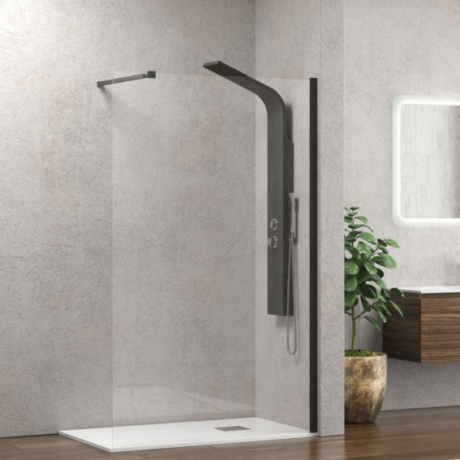 Душ параван за баня с Nano покритие Karag Walkin 1 Black, прозрачно стъкло 8мм, профил черен мат