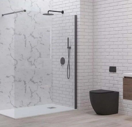 Душ параван за баня с Nano покритие Karag Walkin 1 GUN METAL, прозрачно стъкло 8мм, профил черен мат