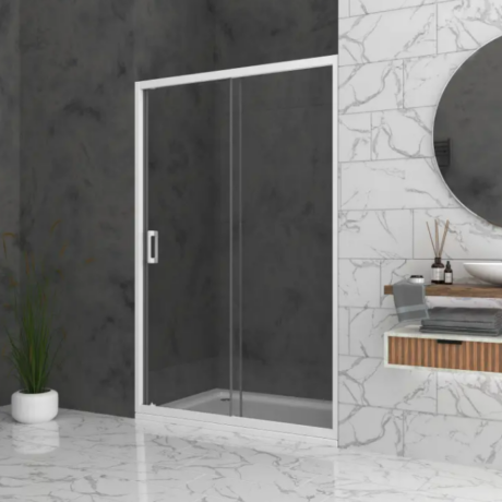 Душ параван Bella W1 с Прозрачно стъкло 6 мм и Бял обков