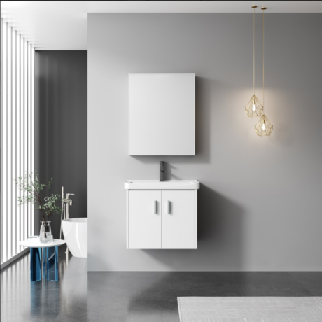 Комплект мебели за баня ZETA от PVC, 50 см. - долен шкаф с умивалник и горен шкаф с огледало