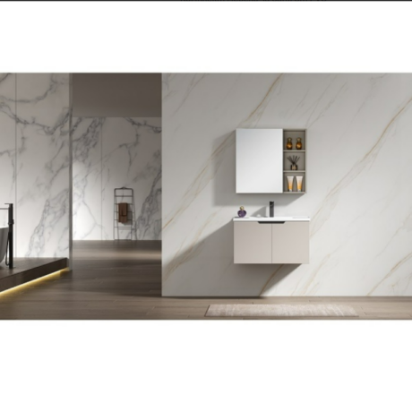 Комплект мебели за баня от PVC  60 см , долен шкаф с умивалник и горен шкаф с огледало БЕЗ LED