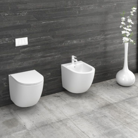 Конзолна тоалетна чиния ,къса проекция 49см MILOS LT-046E-NRMW KARAG БЯЛ МАТ