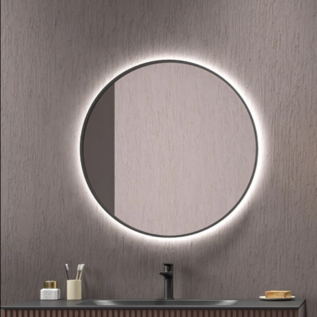 Кръгло огледало за баня с LED осветление 80см с черна рамка SHARON KARAG