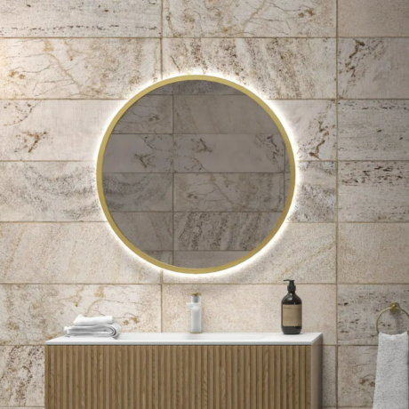 Кръгло огледало за баня с LED осветление 80см със златна рамка SHARON KARAG