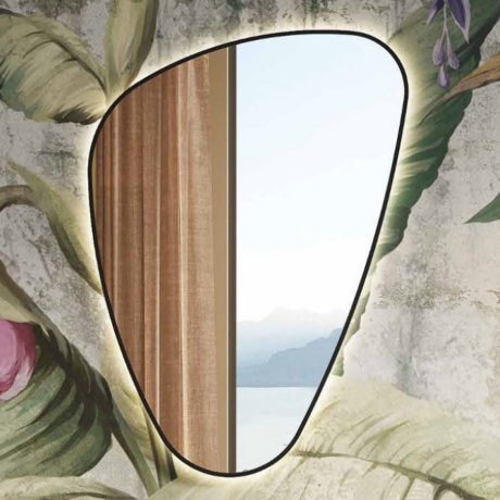 Огледало за баня с нестандартна форма, LED осветление 65×100 и черна рамка ELENA BLACK KARAG