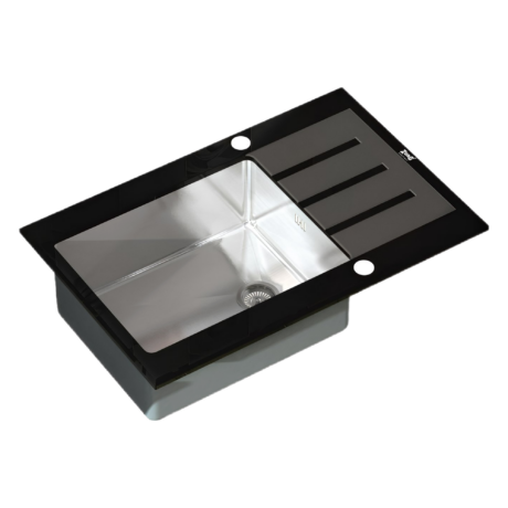Кухненска мивка алпака и черно стъкло 7851