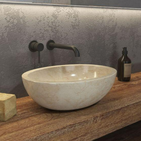 Умивалник от естествен камък за плот 450x350x150mm LEONOR SOP CREAM KARAG