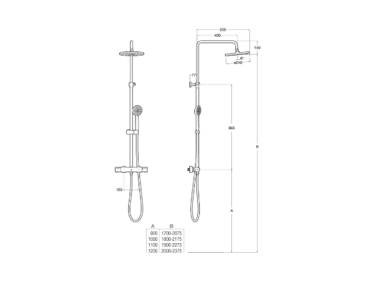 ekranna-snimka-2026-07-10-083358png - Мебели за баня и душкабини Technical schematic of a wall-mounted shower system with rain head and handheld unit, including millimeter dimensions.
