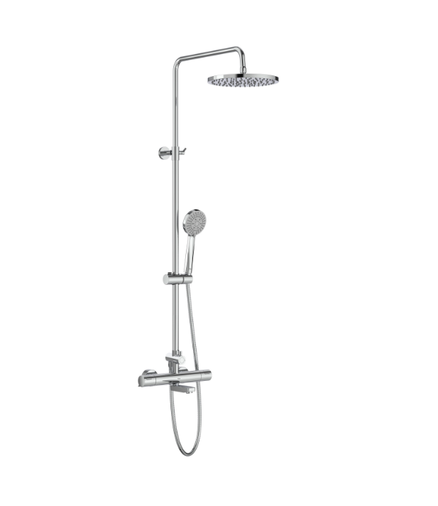 ekranna-snimka-2026-07-10-083936png - Мебели за баня и душкабини Chrome rain shower system with curved overhead head, vertical bar, and handheld wand.