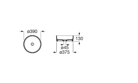 Technical drawing of a circular part: top view shows outer Ø390 with a central hole; side view shows height 130, base Ø375, central Ø45.