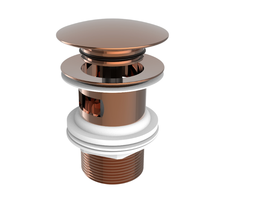 Екранна снимка 2026-07-30 115810 - Мебели за баня и душкабини Copper-toned pop-up sink drain assembly with white washers and threaded tailpiece