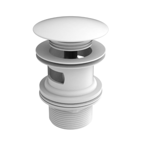 White push-button pop-up sink drain stopper assembly with threaded tailpiece