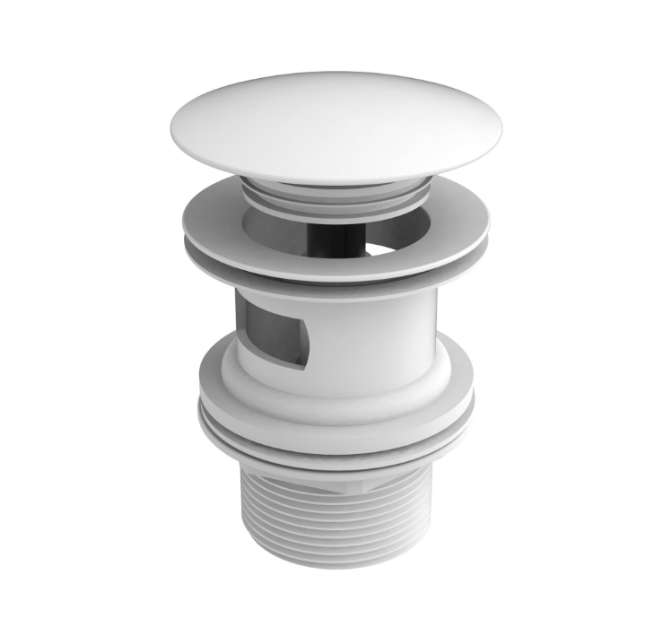 Екранна снимка 2026-07-30 120642 - Мебели за баня и душкабини White push-button pop-up sink drain stopper assembly with threaded tailpiece