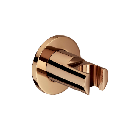 Rose-gold wall-mounted towel hook with a circular backplate and curved hook protruding outward.