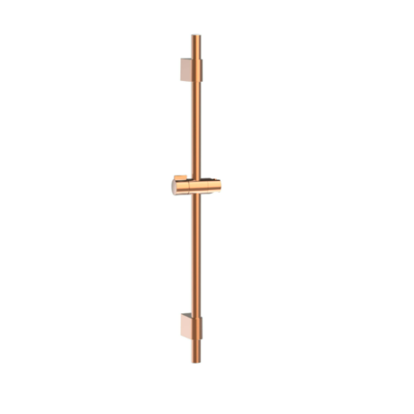 Vertical copper plumbing pipe with mid-height T-fitting and wall brackets on a white background.