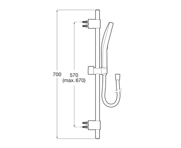 Екранна снимка 2026-07-31 093846 - Мебели за баня и душкабини Shower rail with handheld shower and hose; height 700 mm with adjustable slider from 570–670 mm.