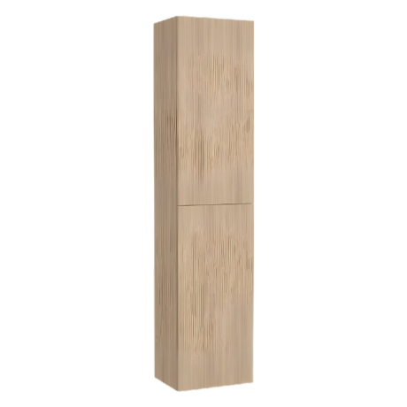 Tall beige wooden pillar with pronounced vertical grain texture and subtle carved lines.