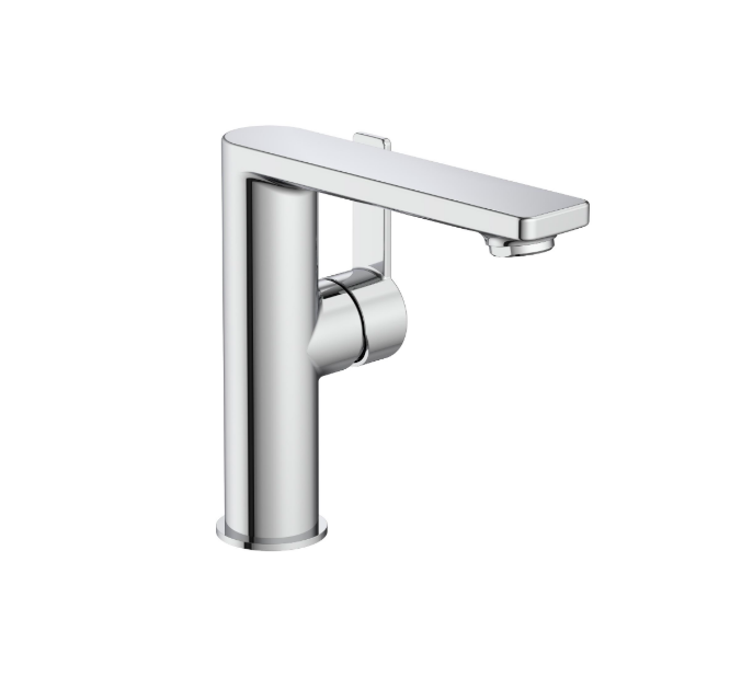 Екранна снимка 2026-08-01 092606 - Мебели за баня и душкабини Chrome single-handle faucet with cylindrical base on a white background, modern design
