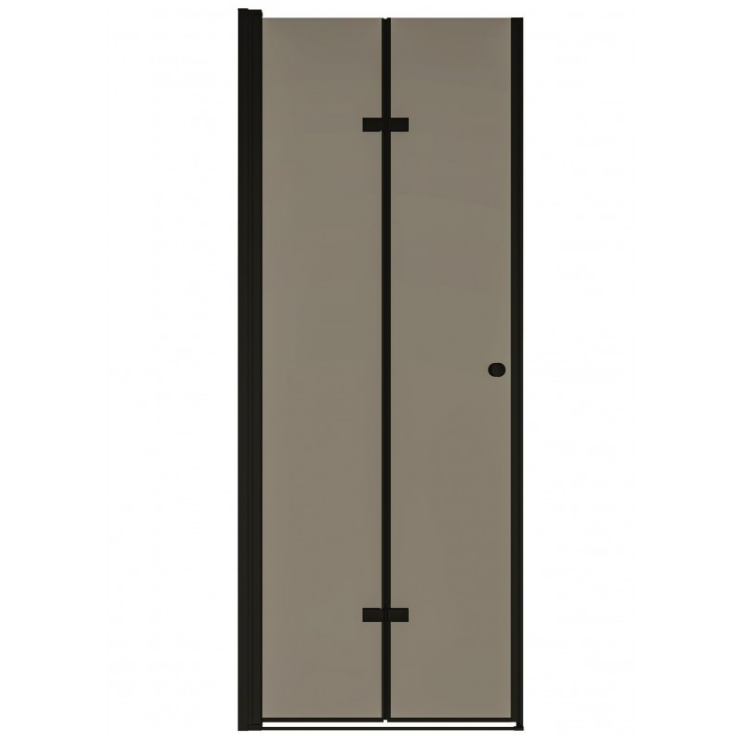 Екранна снимка 2026-08-03 095531 - Мебели за баня и душкабини Beige modern front door with a black vertical divider and cross accents, set in a black frame with a round doorknob on the right.