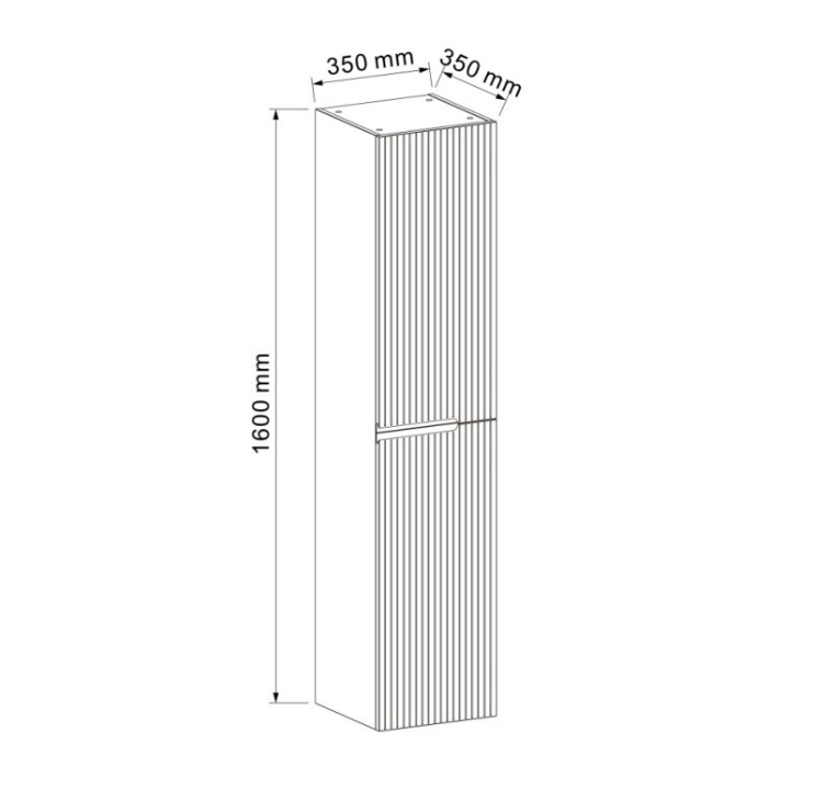 Екранна снимка 2026-08-03 201252 - Мебели за баня и душкабини Tall storage cabinet with vertical slats on the front and two doors; overall height 1600 mm with a 350 mm by 350 mm base area.