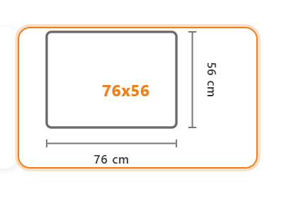 Illustration of an orange rounded container holding a gray 76×56 image placeholder with measurements: 76 cm wide and 56 cm high.