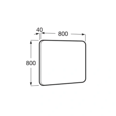 Rounded-square panel with 800 x 800 mm outer size and 40 mm inset corner/edge dimension; shows a rounded corner outline in a technical drawing style