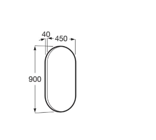 Technical drawing of a vertical rounded capsule shape (stadium) with height 900 and width 450; a 40-unit dimension is shown at the top.