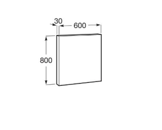 Perspective view of a rectangular panel 600 mm wide by 800 mm tall, with a 30 mm offset at the top-left.