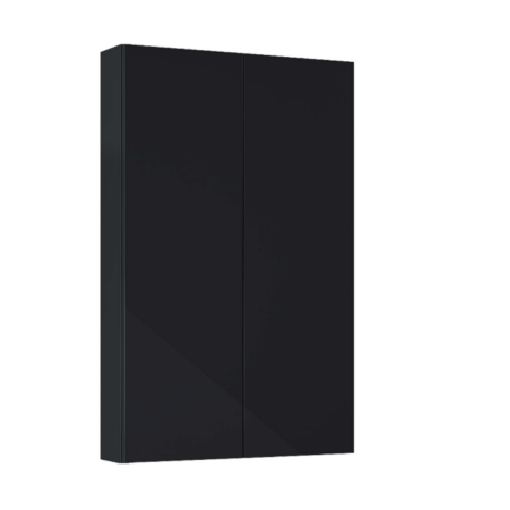 Black double-door wardrobe with a matte finish, full-height storage cabinet on a white background