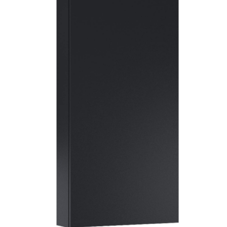 Tall, matte black rectangular box standing upright.